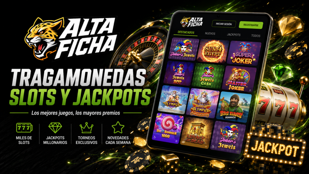 Catálogo de tragamonedas de Altaficha con slots populares, jackpots y juegos de casino online